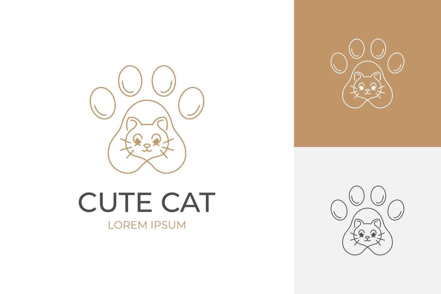 logotipo de línea de gato lindo animal con concepto de diseño de pata de pie para icono de logotipo de gato mascota, diseño de logotipo de tienda de comida para gatos vector