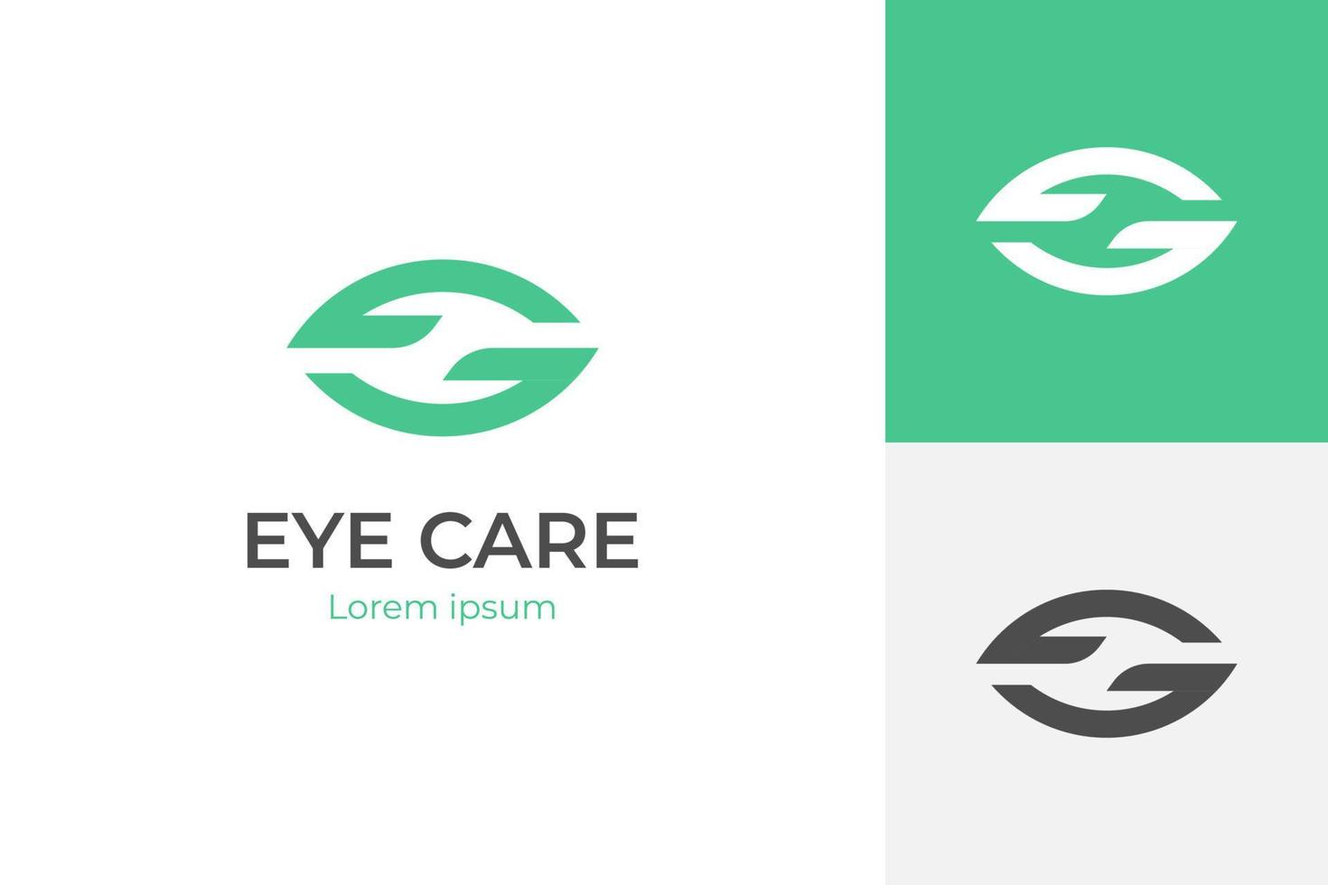 diseño de logotipo de visión ocular moderno con símbolo de icono de cuidado de manos para elemento de logotipo de cuidado ocular óptico vector