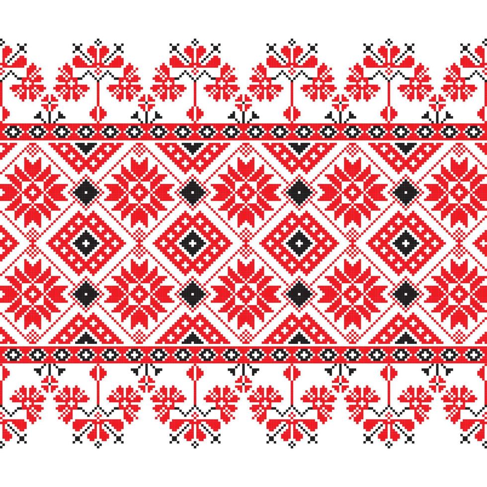 Set of Ethnic ornament pattern in red, black and white colors vector