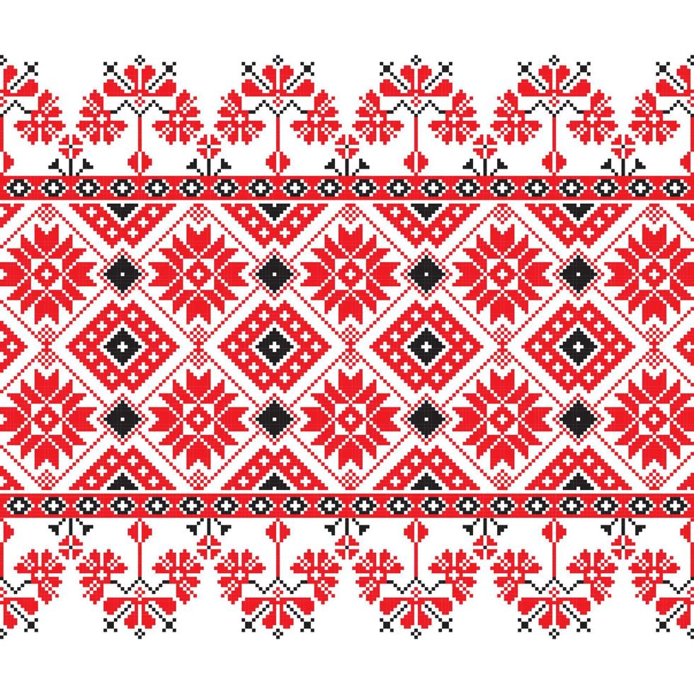 Set of Ethnic ornament pattern in red, black and white colors vector