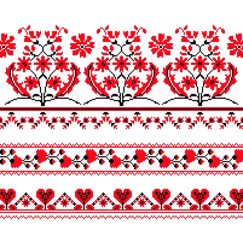 Set of Ethnic ornament pattern with cross stitch flower vector