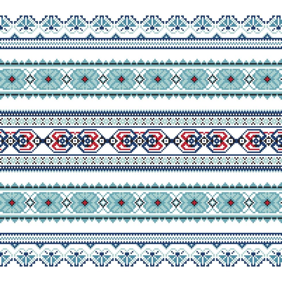 conjunto de patrón de ornamento étnico en colores azules vector