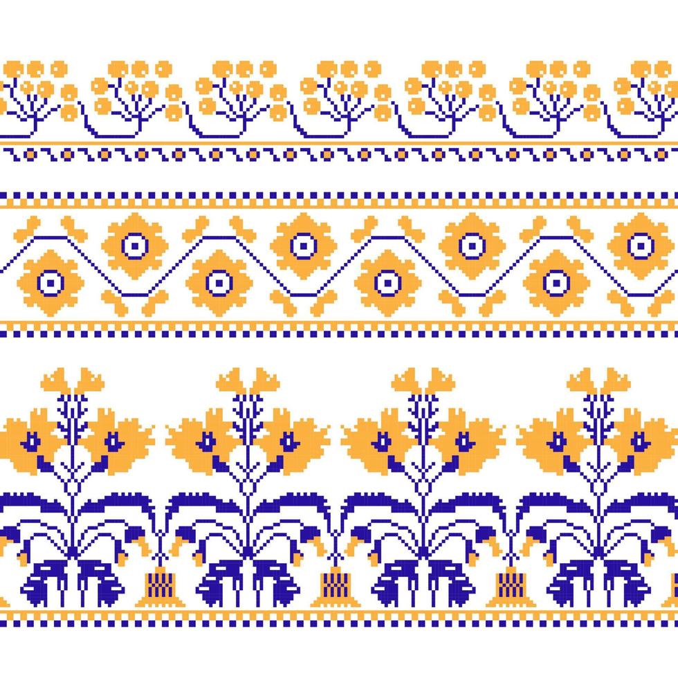 Set of Ethnic ornament pattern with cross stitch flower vector