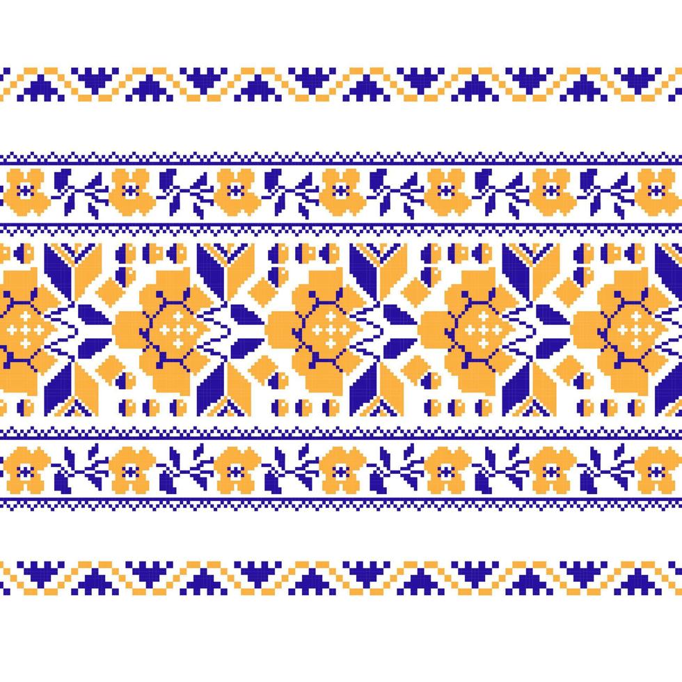 Set of Ethnic ornament pattern with cross stitch flower vector