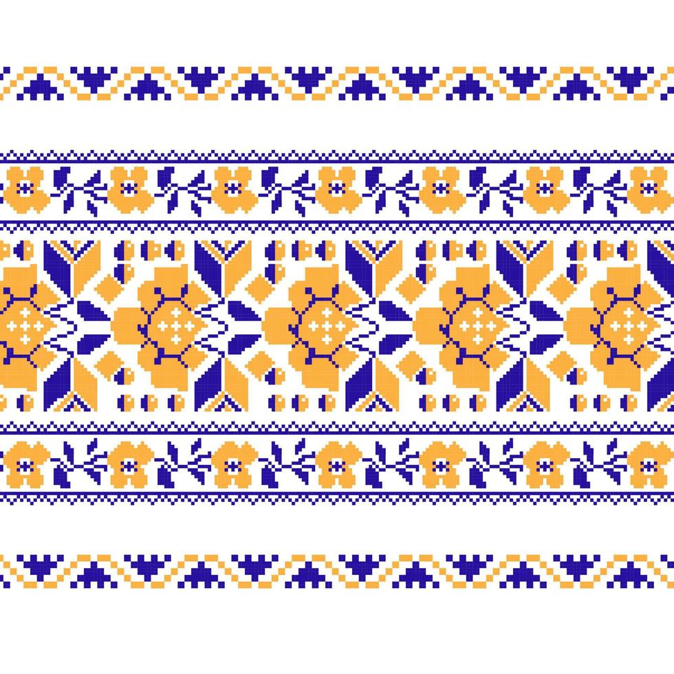 conjunto de patrón de ornamento étnico con flor de punto de cruz vector