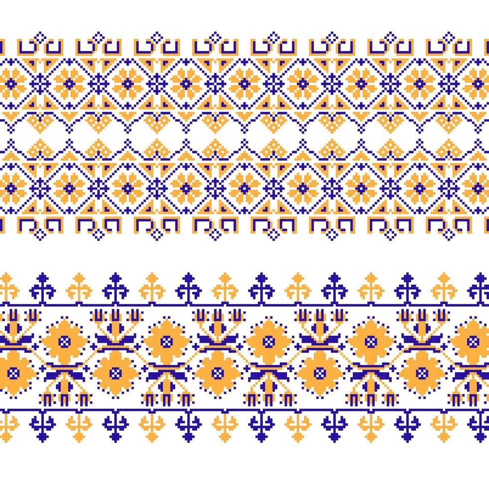 Set of Ethnic ornament pattern with cross stitch flower vector