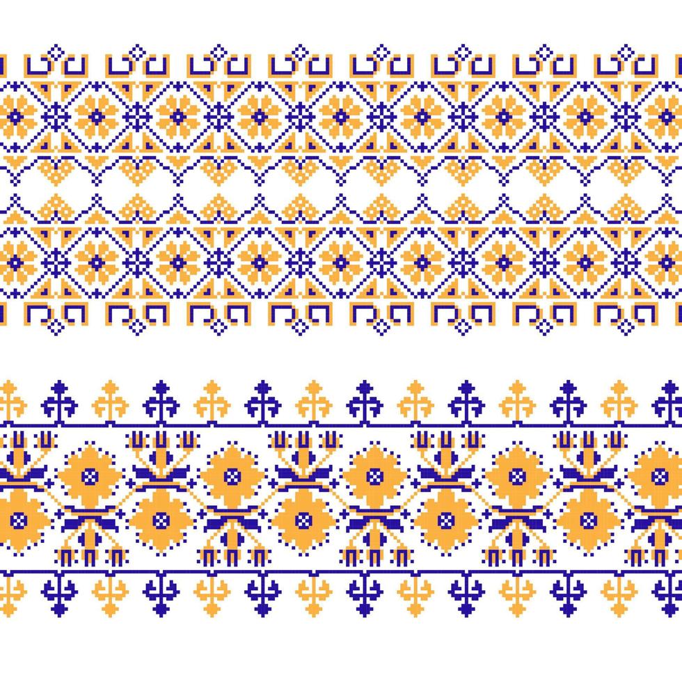 Set of Ethnic ornament pattern with cross stitch flower vector