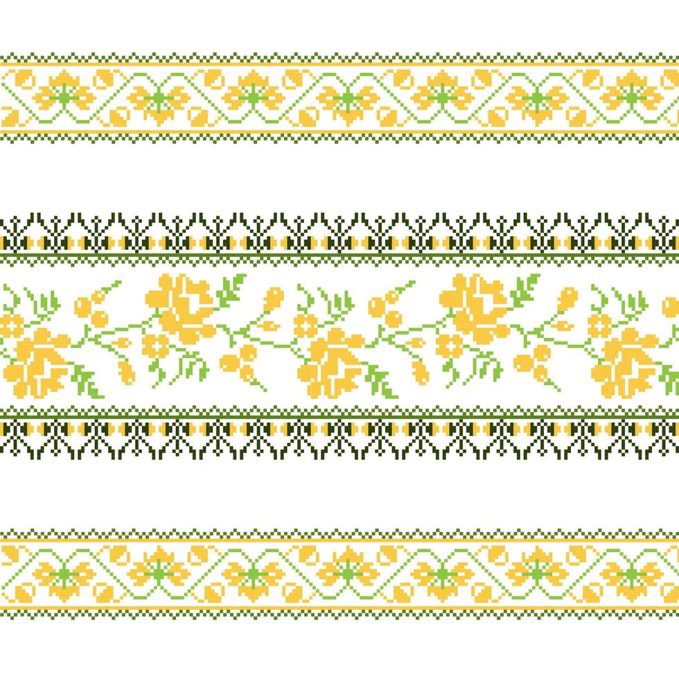 Set of Ethnic ornament pattern with cross stitch flower vector