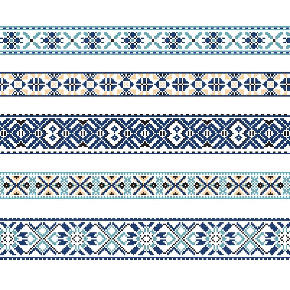 Set of Ethnic ornament pattern in blue and brown colors vector