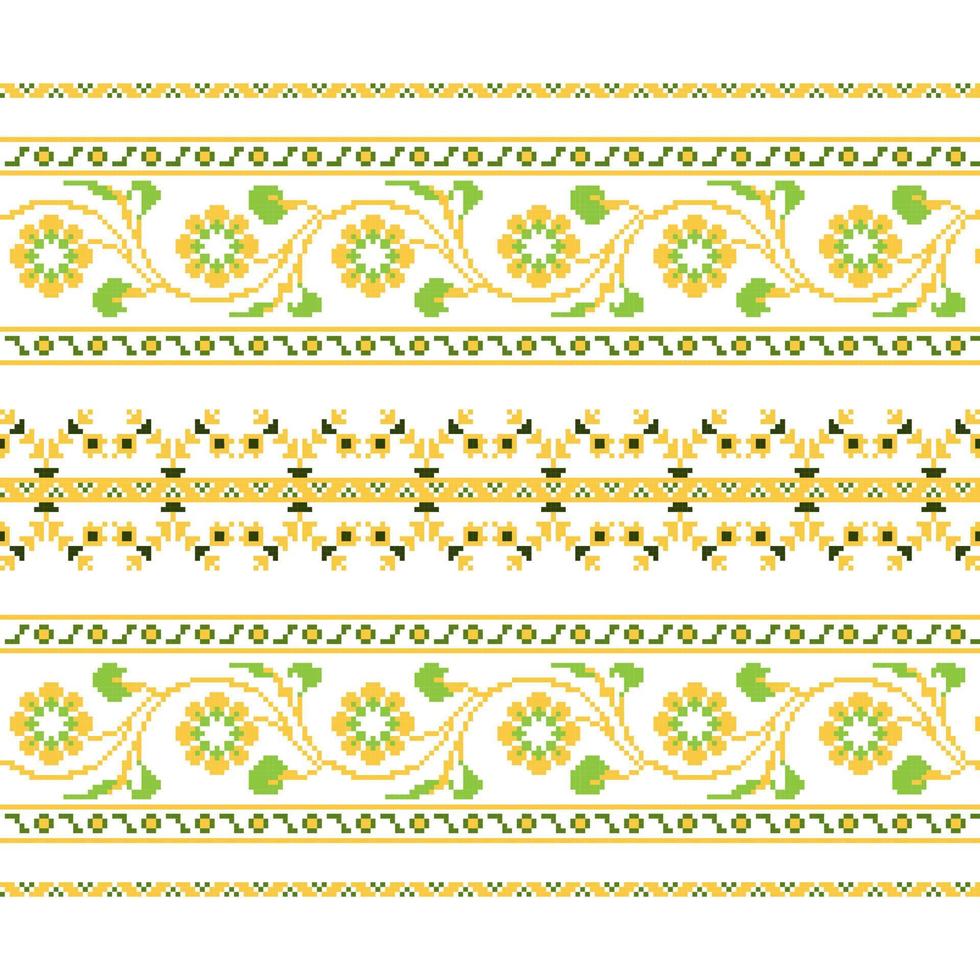Set of Ethnic ornament pattern with cross stitch flower vector