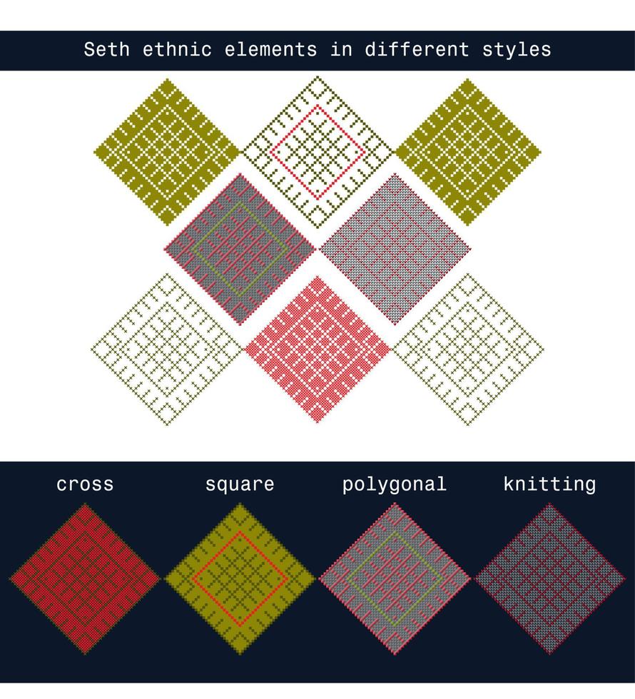Set ethnic elements in different styles - cross, square, polygonal, knitted vector