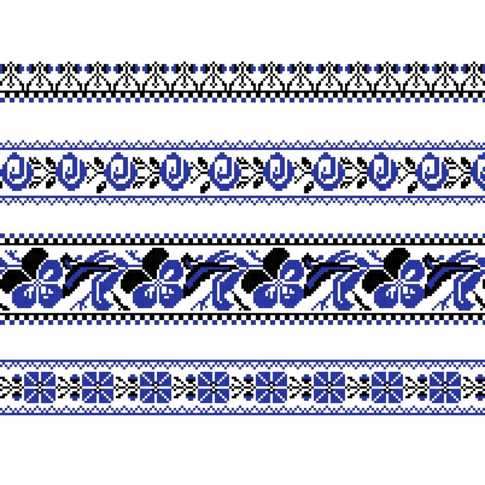 conjunto de patrón de ornamento étnico con flor de punto de cruz vector