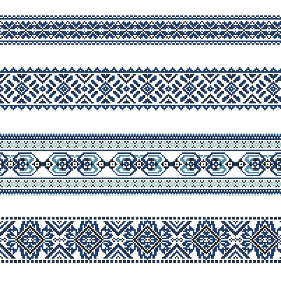 Set of Ethnic ornament pattern in blue colors vector
