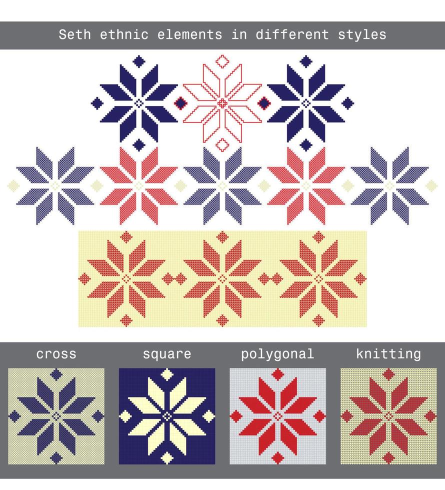 Set ethnic elements in different styles - cross, square, polygonal, knitted vector