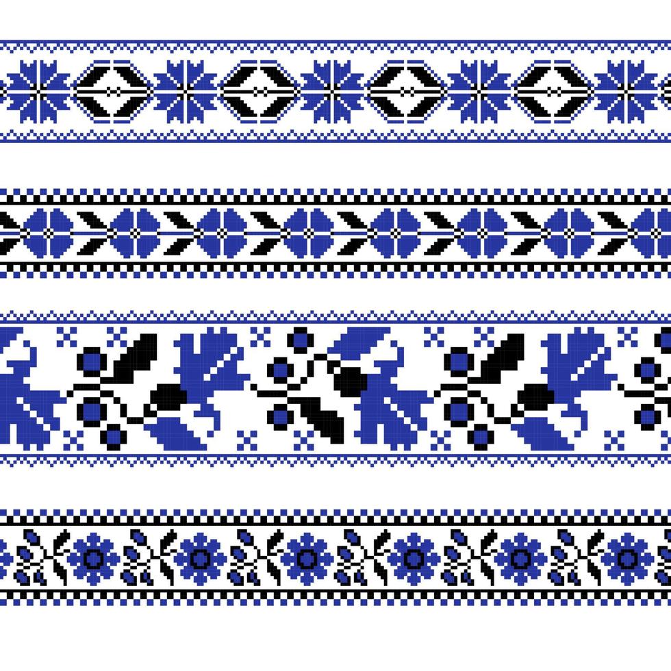 Set of Ethnic ornament pattern with cross stitch flower vector