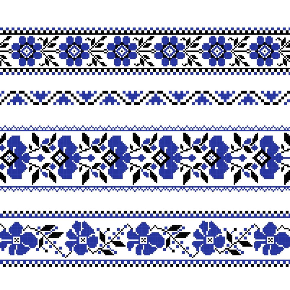 conjunto de patrón de ornamento étnico con flor de punto de cruz vector