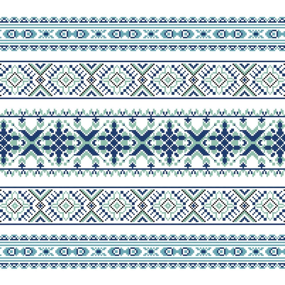 Set of Ethnic ornament pattern in blue colors vector