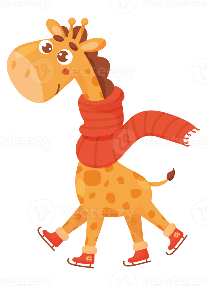 etichetta divertente inverno giraffa ghiaccio pattinando. divertente personaggio png