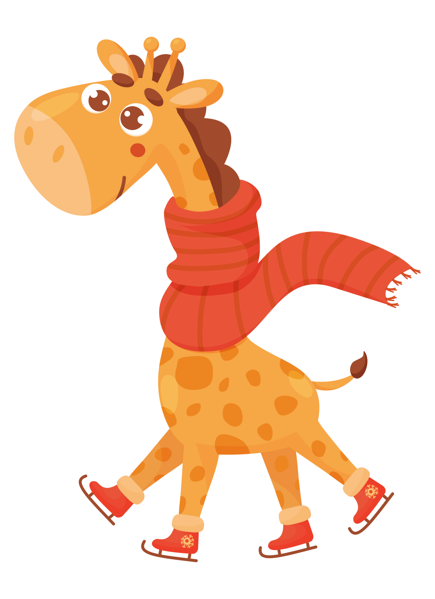 Free Sticker funny winter giraffe ice skating. Funny character 13811329