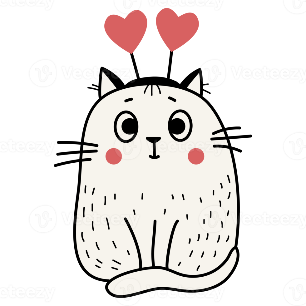 Funny stickers with cute cat in love with hearts png