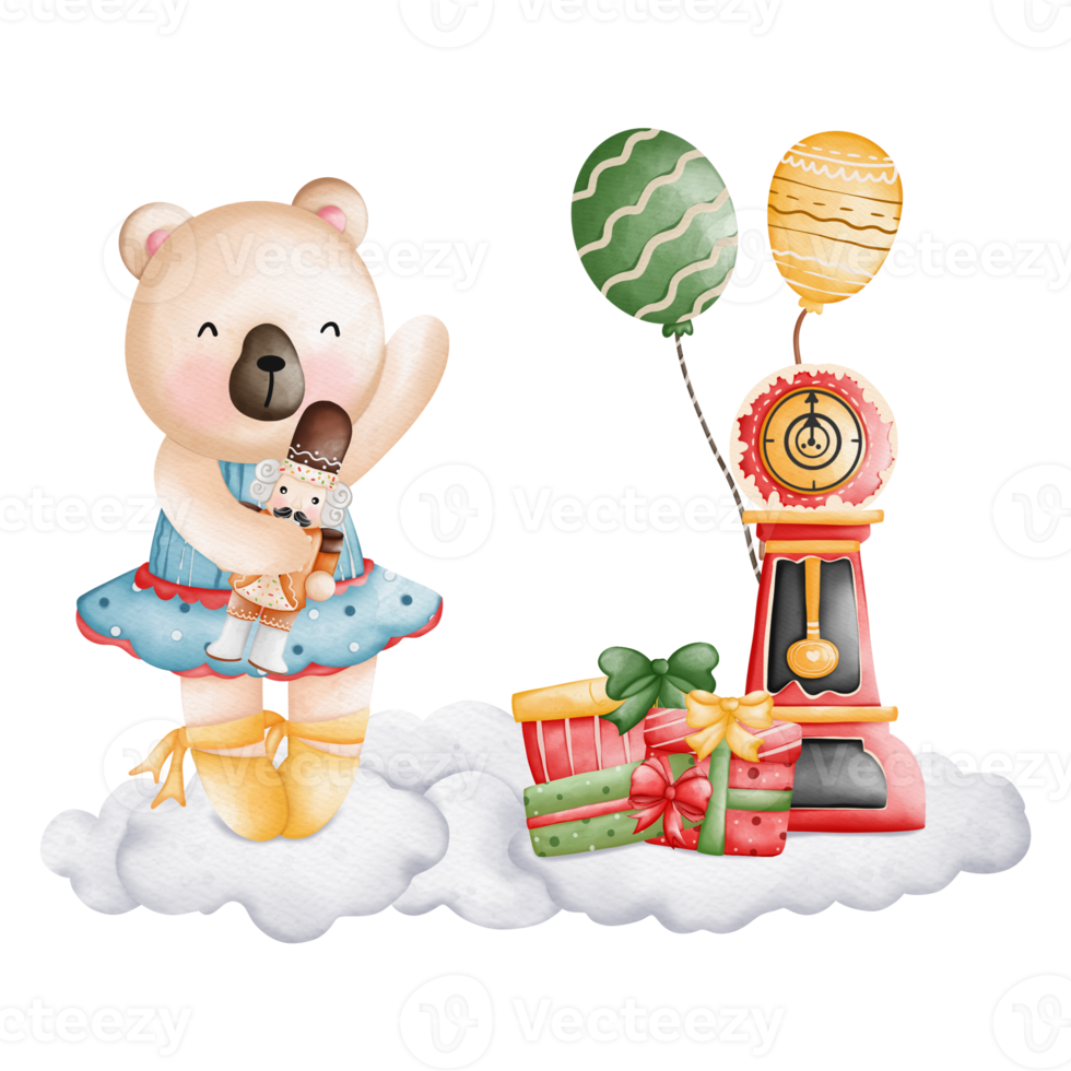 watercolor cute bear circus, animal circus, Christmas Nutcracker png