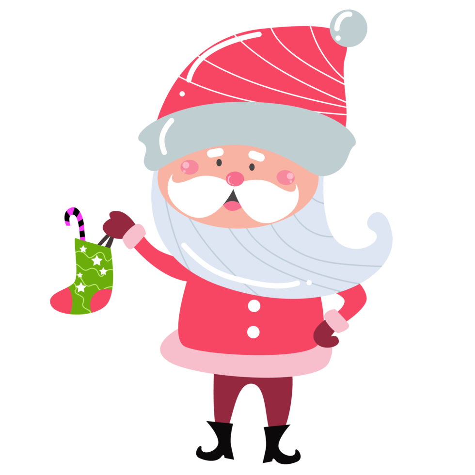 Cute Santa Claus cartoon character on transparent background perfect for Christmas cards png