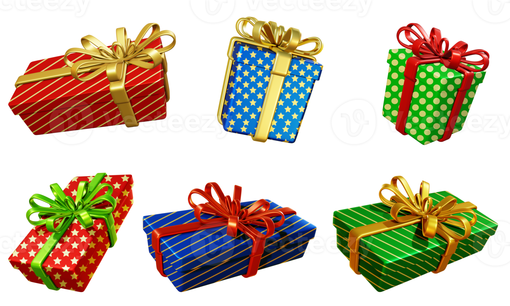 Christmas gift box collection, 3d rendering png