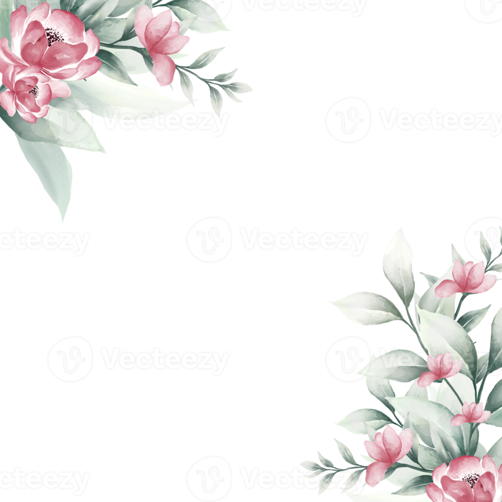 Pink watercolor flower frame png