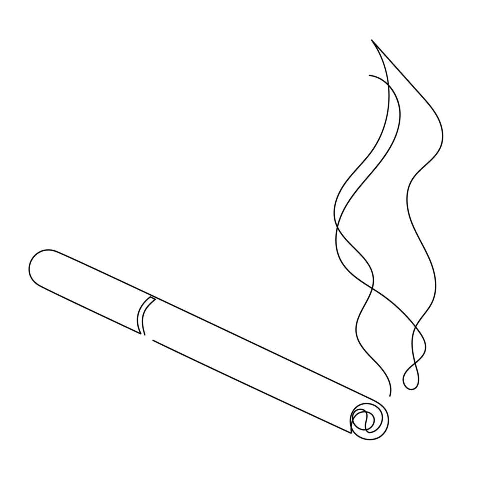 Line art cigarette with smoke. Isolated vector illustration