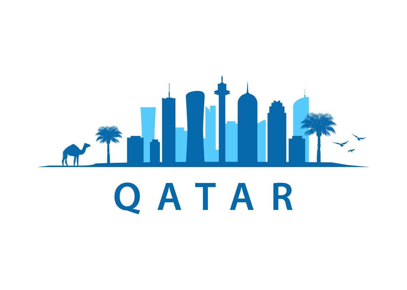 Qatar Skyline City Landscape, Outline Vector Graphic. Views in Arabia.