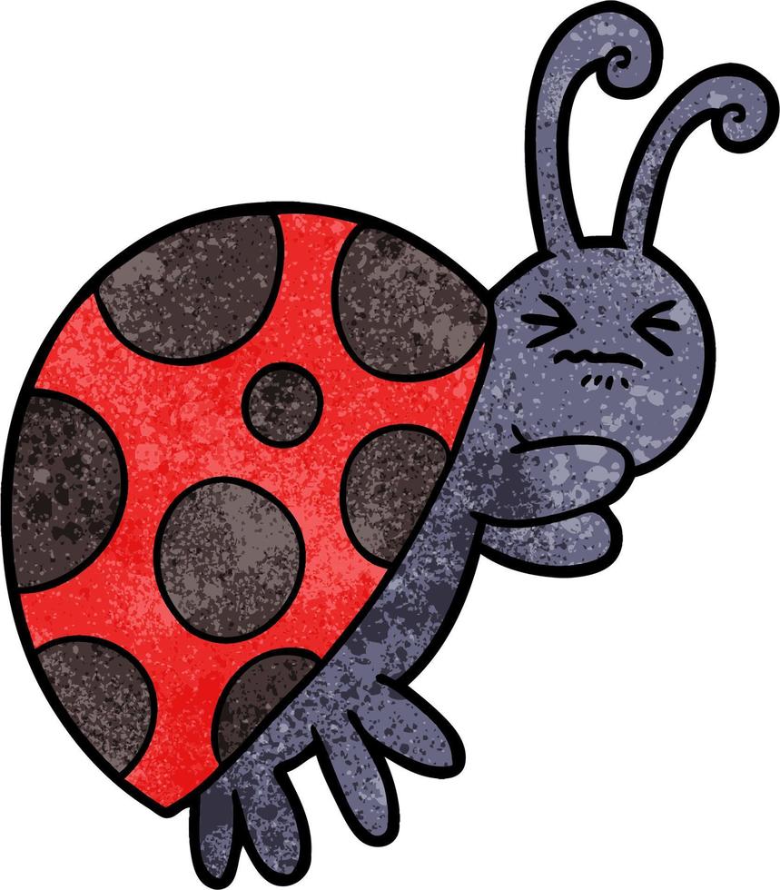 Retro grunge texture cartoon cute ladybug vector