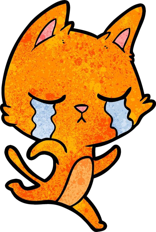 Retro grunge texture cartoon cat crying vector