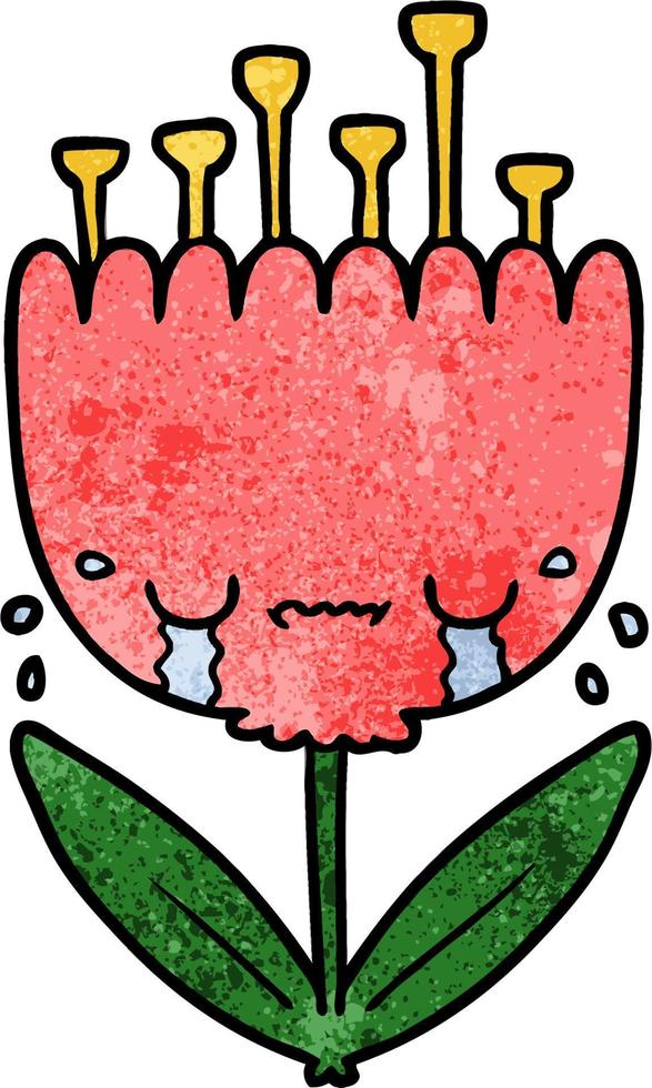 Retro grunge texture cartoon flower vector