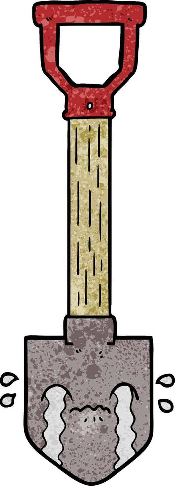 Retro grunge texture cartoon shovel crying vector