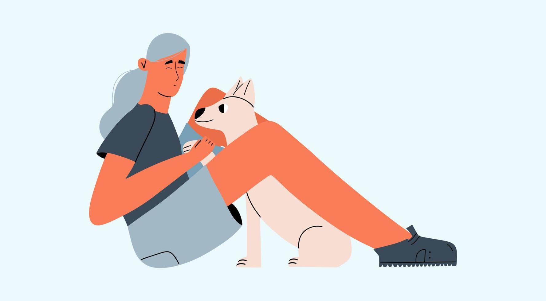 The concept of emotional support dog. Positive Mental Therapy.  Vector illustration