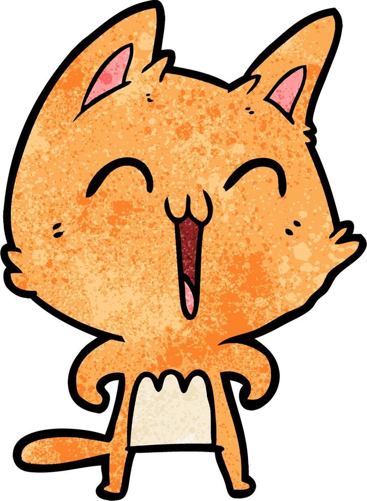 Retro grunge texture cartoon cat laughing vector