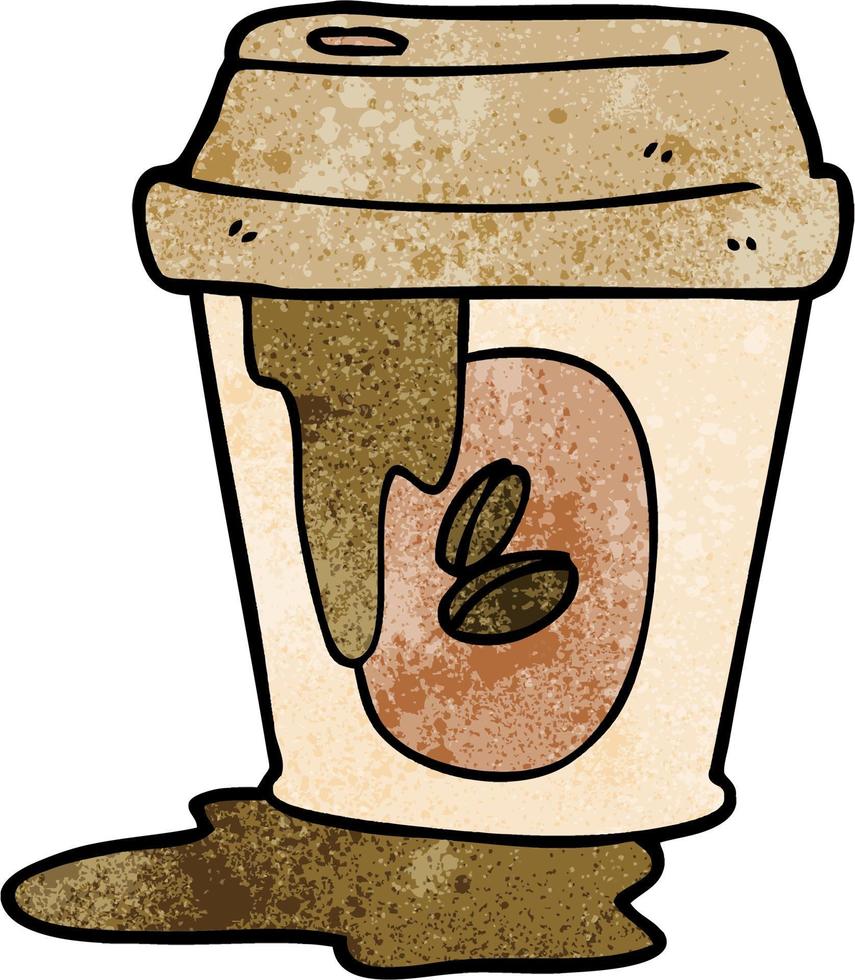 Retro grunge texture cartoon coffe cup messy vector