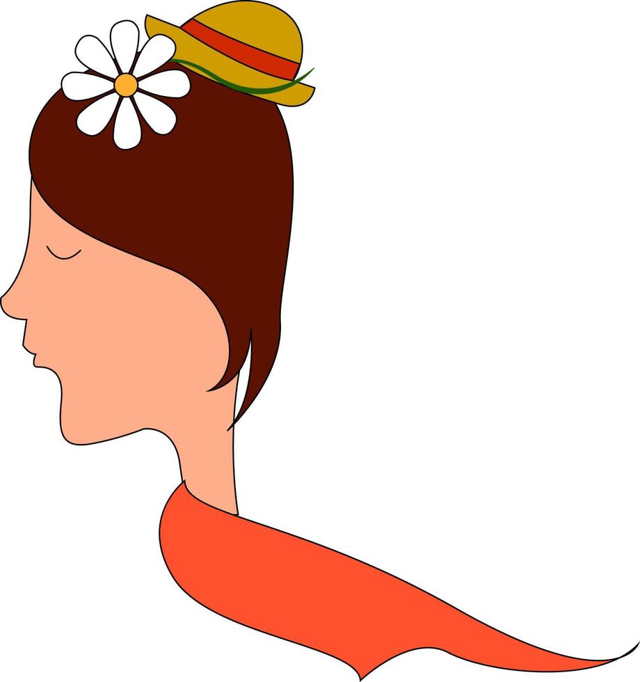 Girl with flower in hair, illustration, vector on white background.