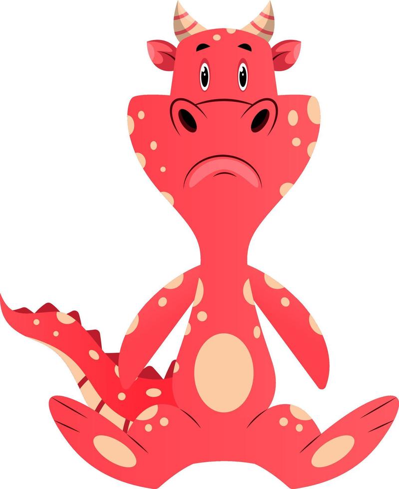 Red dragon is feeling sad, illustration, vector on white background.