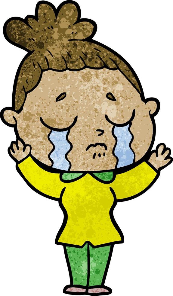 retro grunge texture cartoon girl crying vector