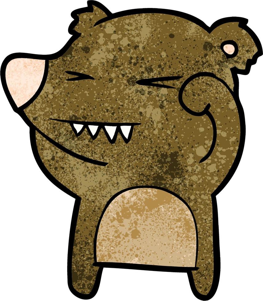 Retro grunge texture cartoon angry bear vector