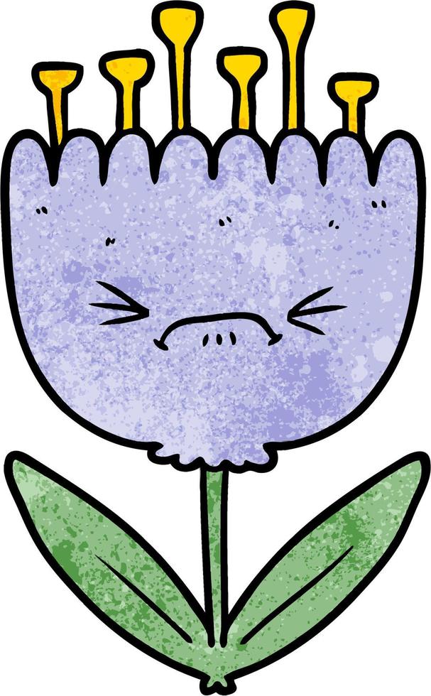 Retro grunge texture cartoon flower vector