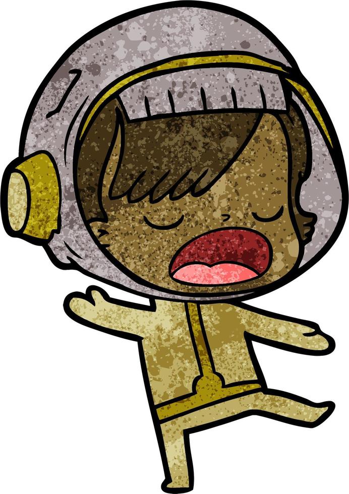 Retro grunge texture cartoon spacegirl vector