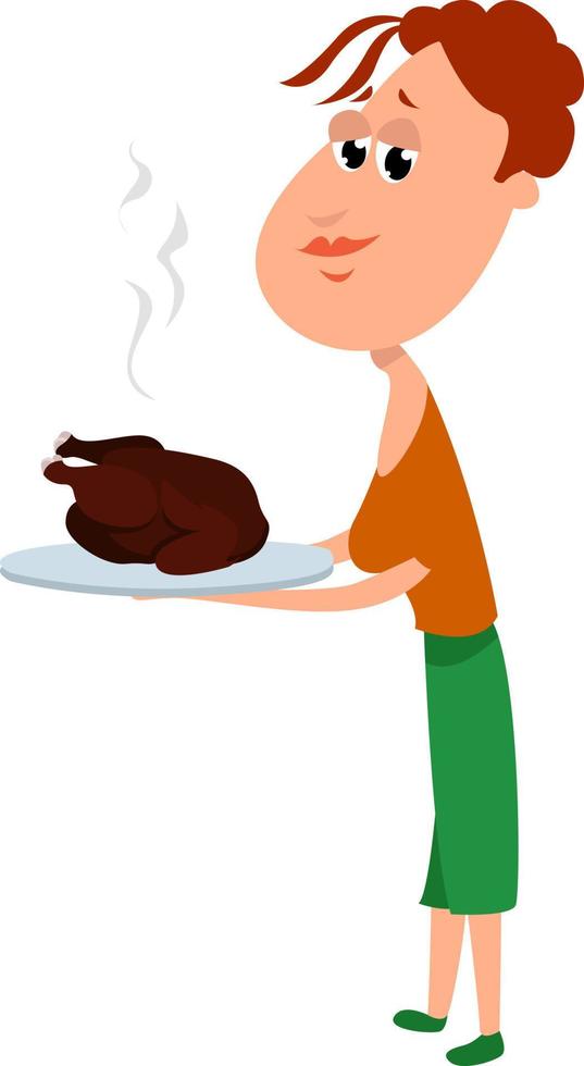 Man with frying duck , illustration, vector on white background