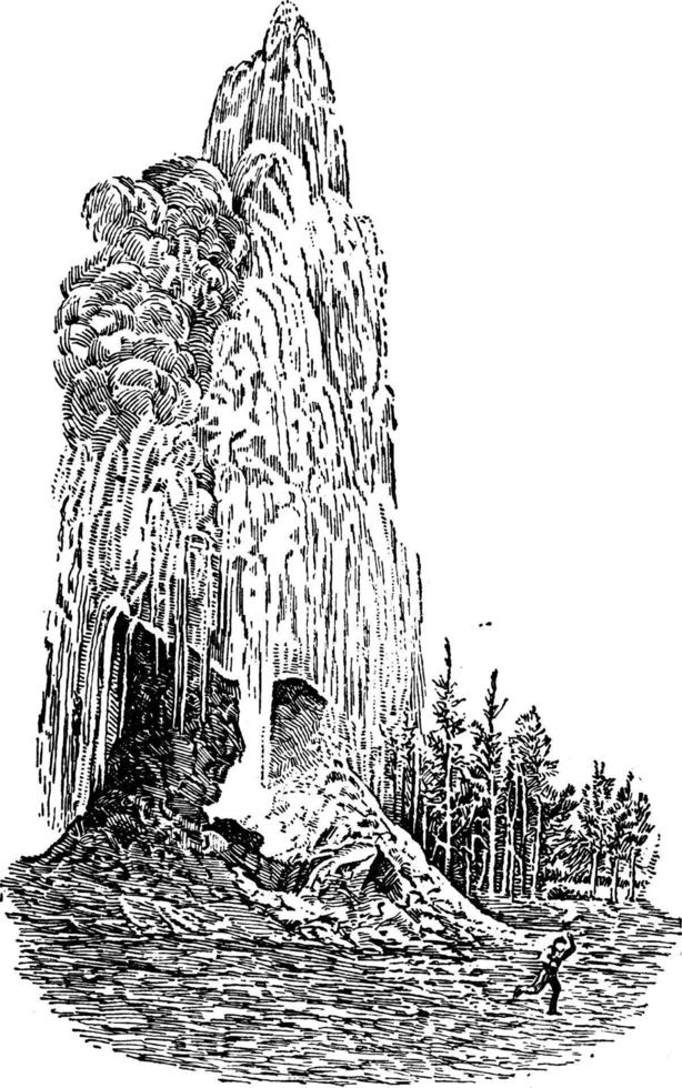 Giant Geysers Of The Yellowstone, vintage illustration. vector