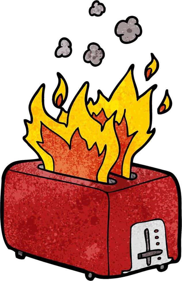 cartoon toaster on fire vector
