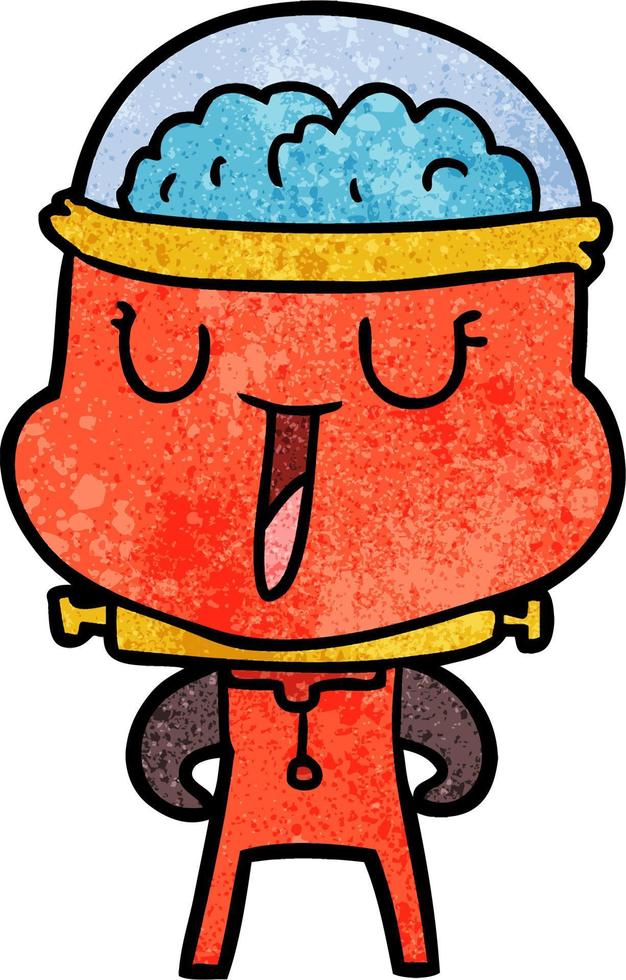 Retro grunge texture cartoon happy robot vector