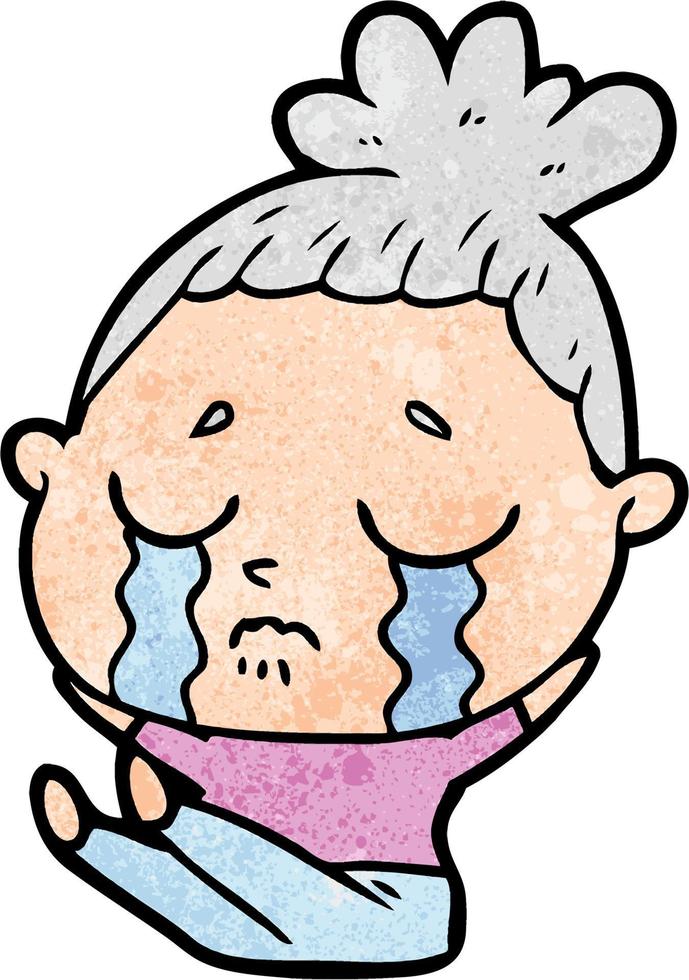retro grunge texture cartoon woman crying vector