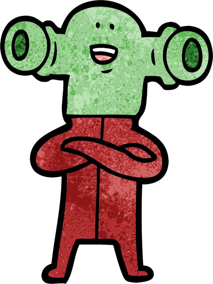 Retro grunge texture cartoon friendly alien creature vector