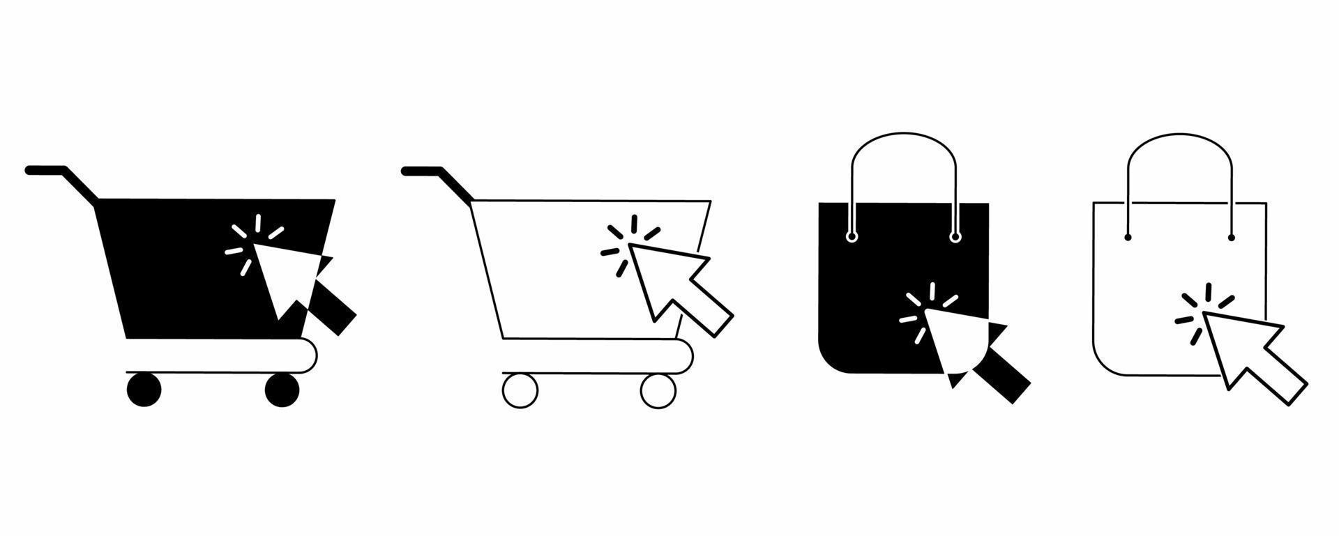 haga clic en el conjunto de iconos de recopilación aislado en fondo blanco.haga clic en el icono de recopilación con carrito y bolsa de compras.ilustración vectorial vector